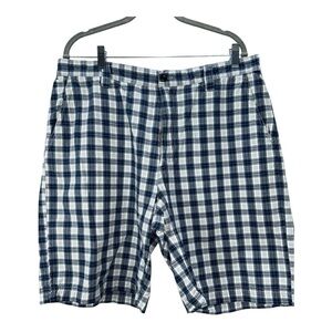 Izod Menโs Casual Golf Shorts Plaid Blue & White Size 38